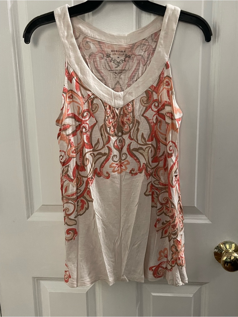 Sonoma Cream Tank with Coral and Tan Scroll Design